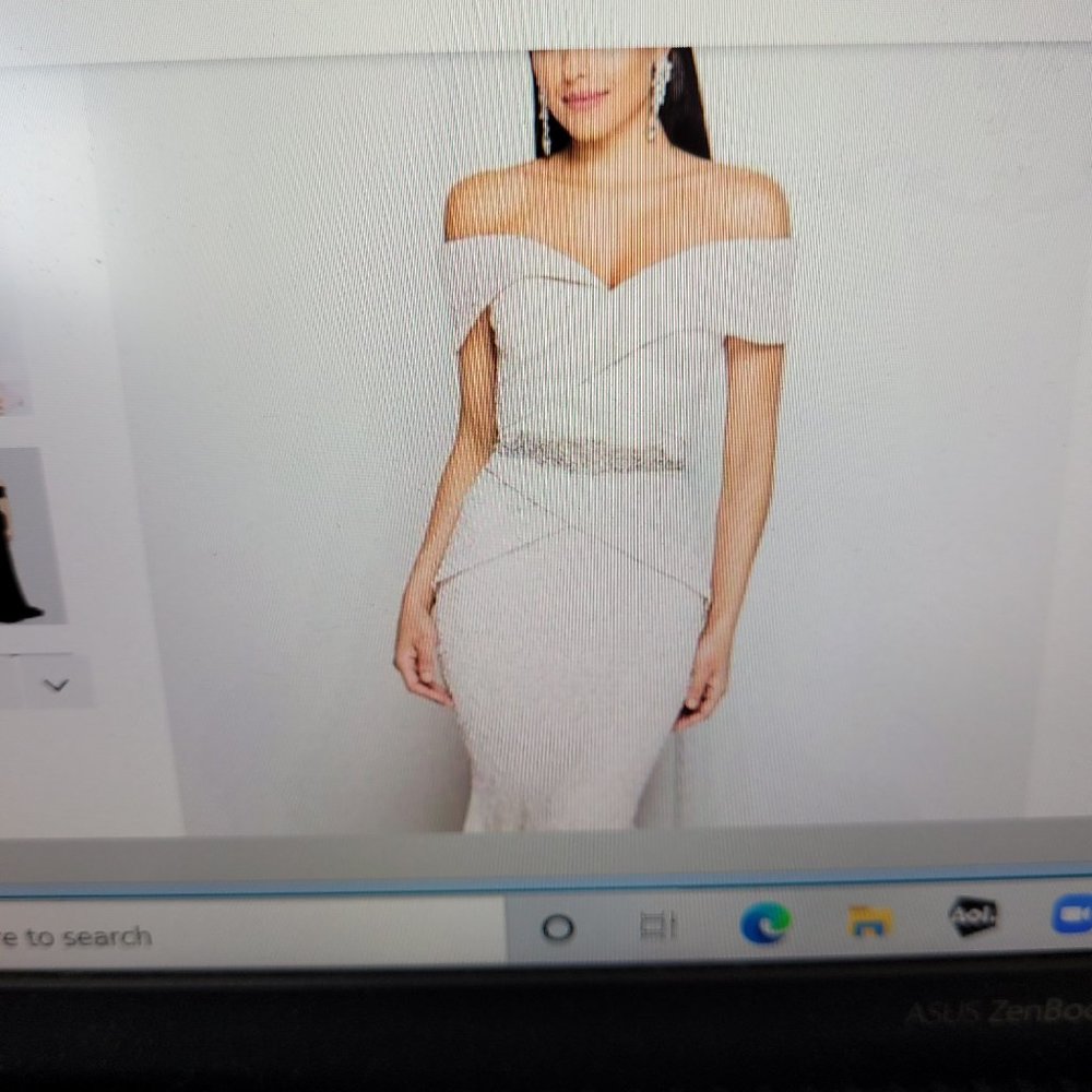 Terani Couture Off-Shoulder Cream Dress